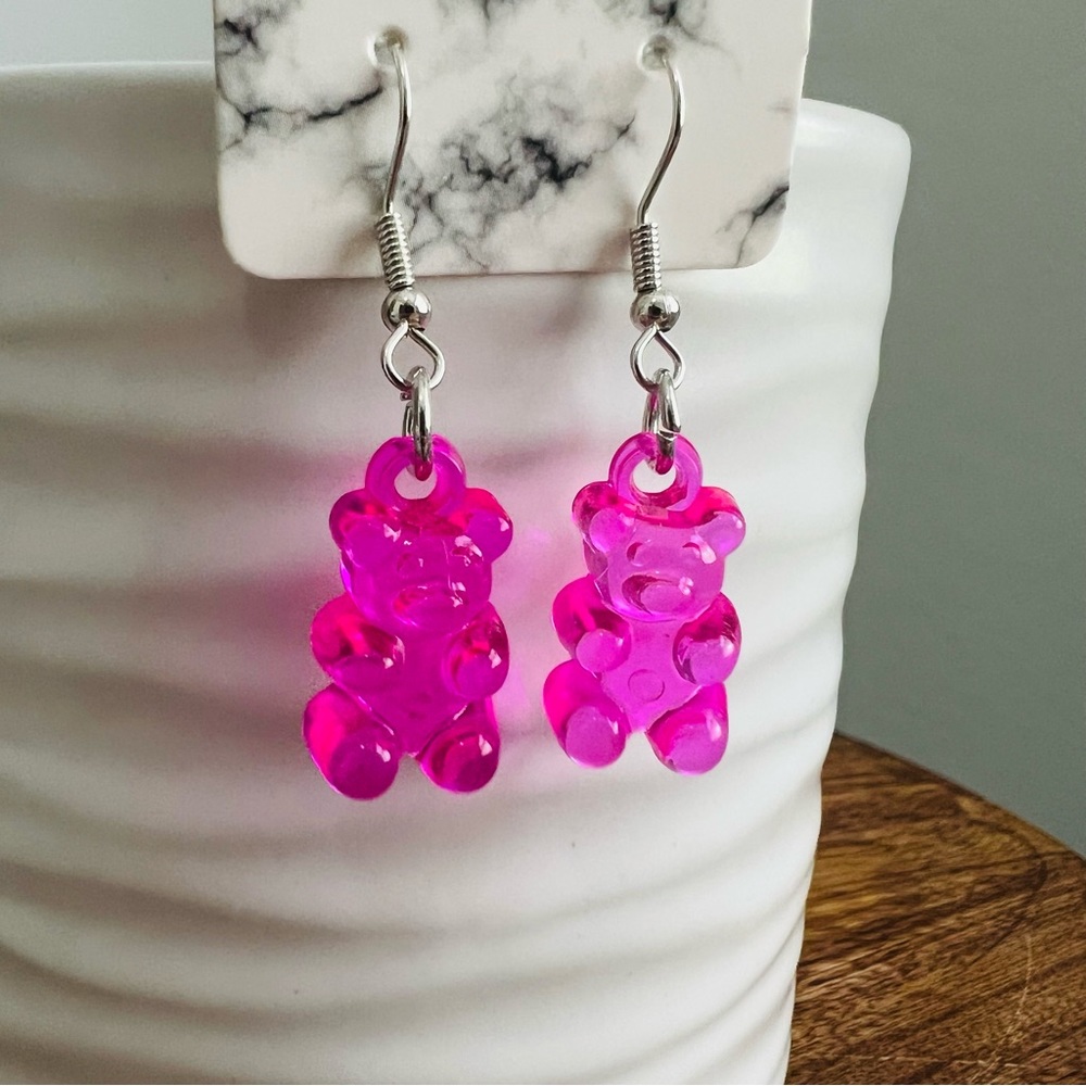 Electric Pink Gummy Bear Earrings